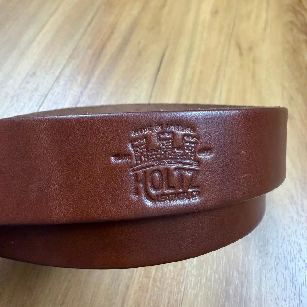 Holtz Leather Co Mens Brown Full Grain Leather Belt Made in USA Size 38